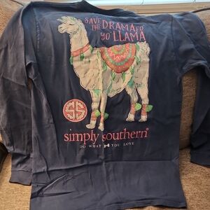 Simply Southern Navy Long Sleeve Tee with Colorful Llama Graphic